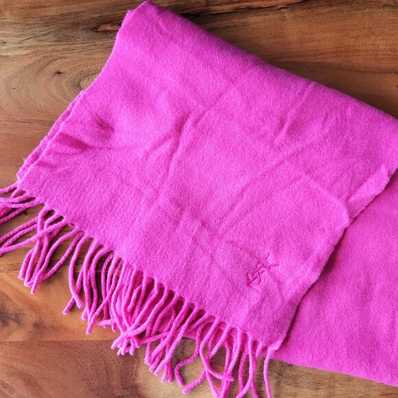 Yves Saint Laurent 100% Wool Made in Italy Pink Y2K Scarf - Picture 2 of 4